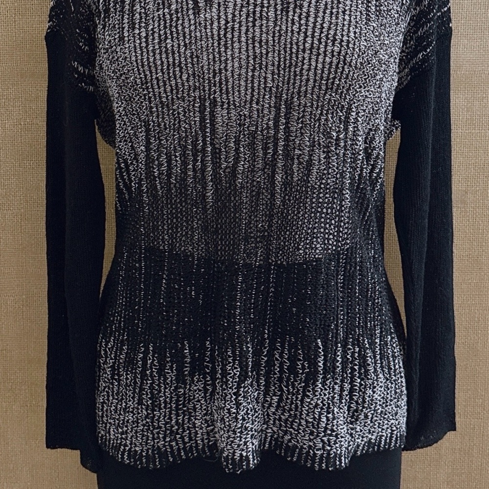 Eileen Fisher Wool Linen Sweater Knit Semi Sheer Modern Chic Black Luxe Medium - Picture 4 of 11